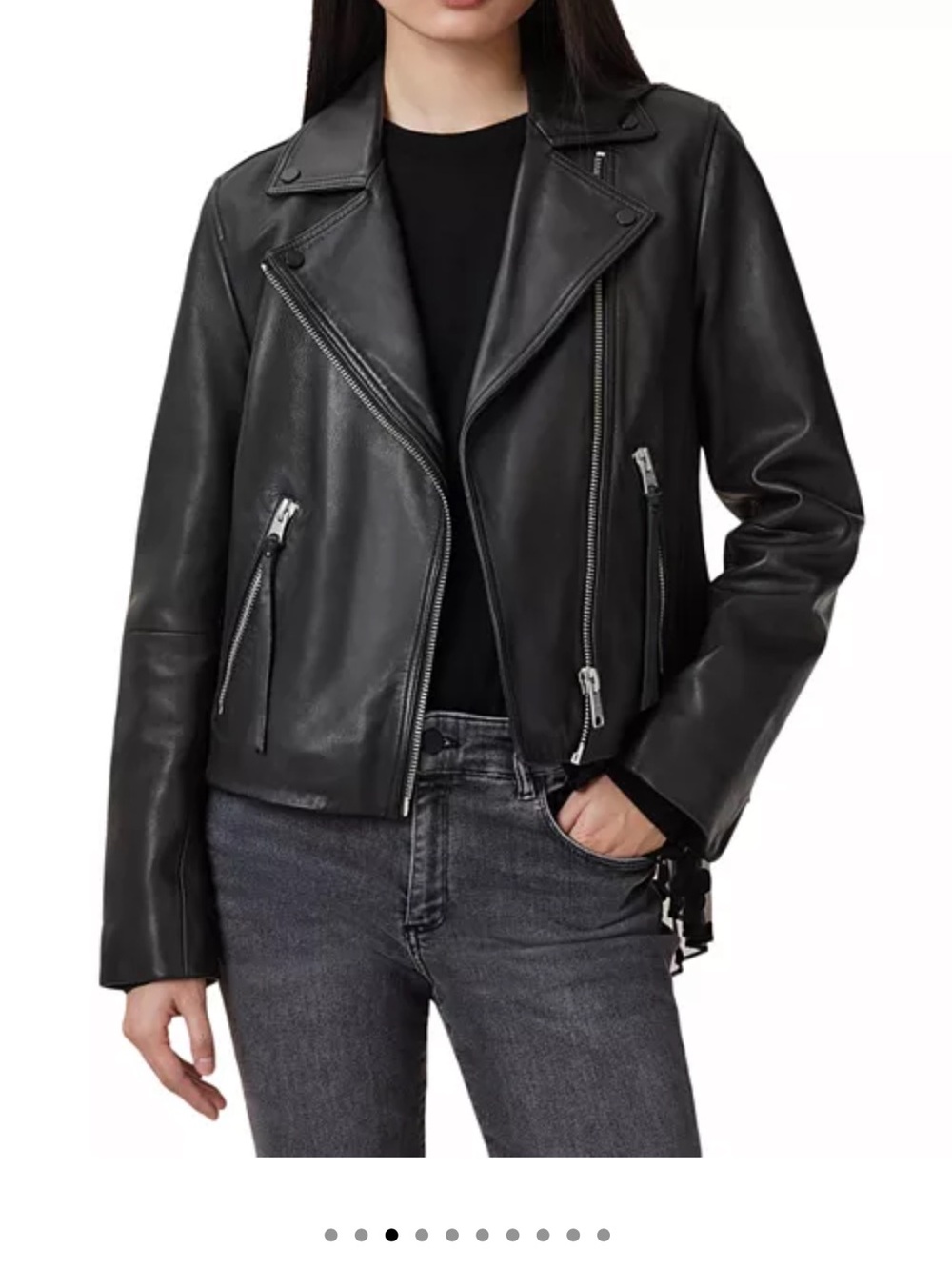 AllSaints Black Leather Asymmetrical Moto Jacket